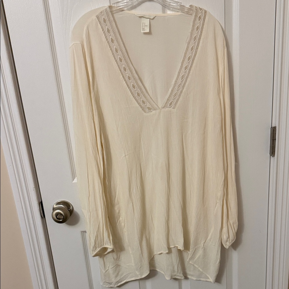 H&M Boho Cream V-Neck Long Sleeve Tunic Swim Cover